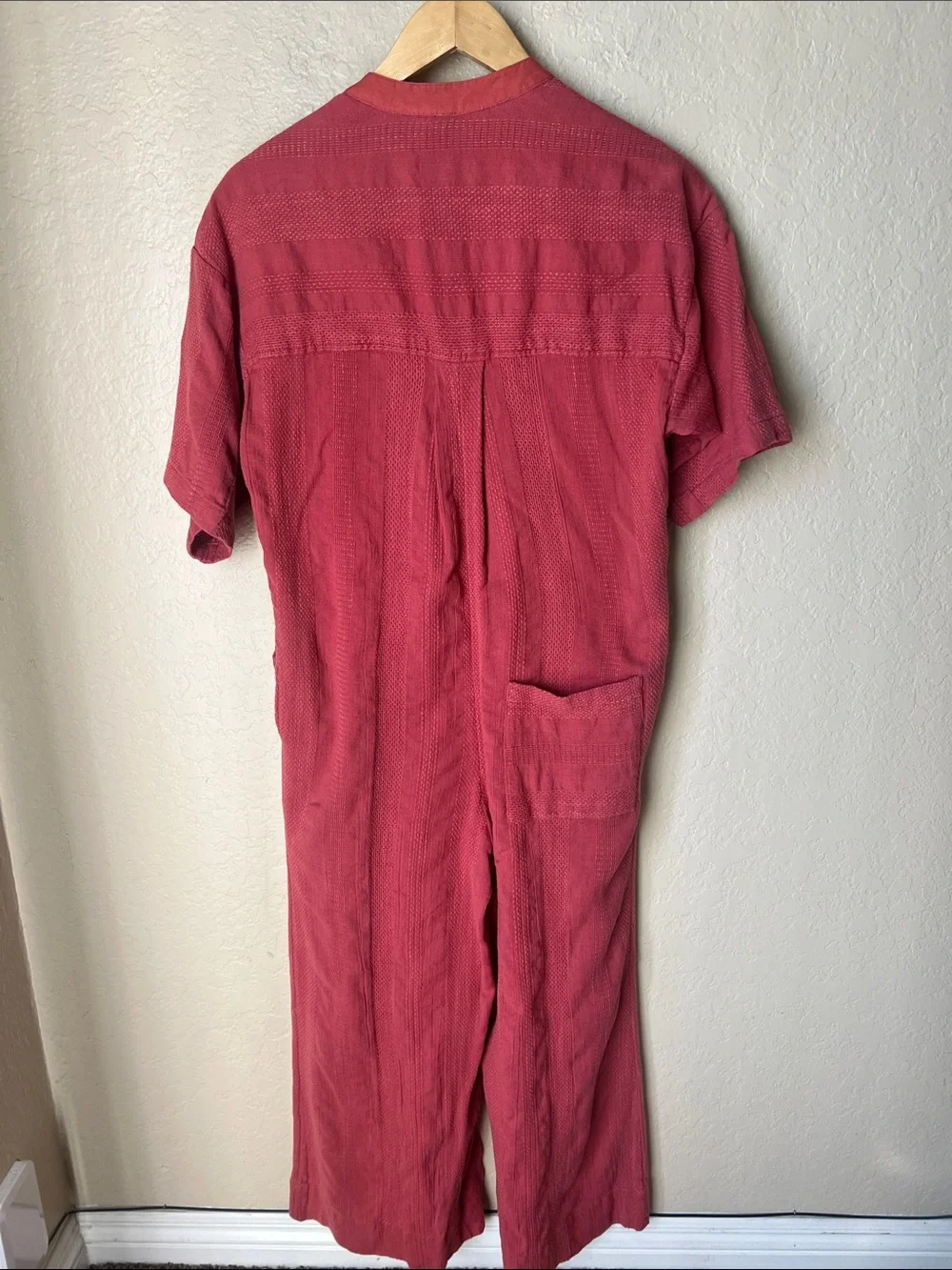 Free people gauzy wide leg cropped jumpsuit salmon